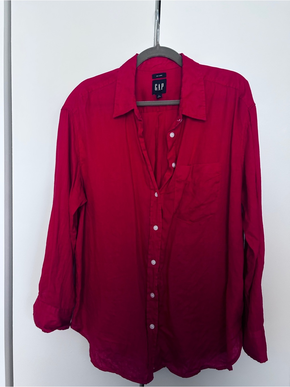 GAP Bright Red Linen Button-Down Shirt
